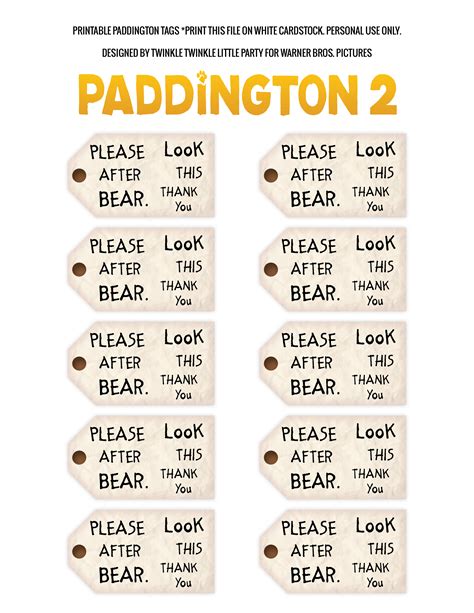 Paddington Bear Tag Printable
